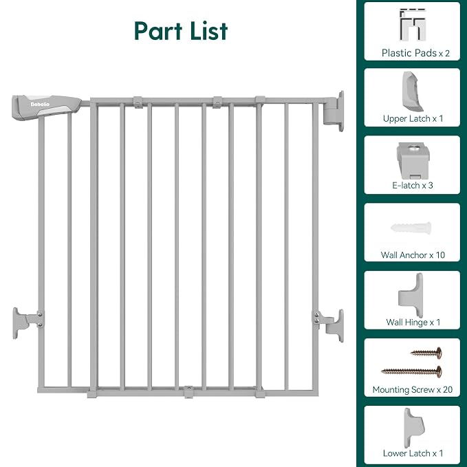 Babelio Baby Gate for Stairs, Kitchen & Doorways, 26-43" W 28" H No Bottom Bar| - Image 7