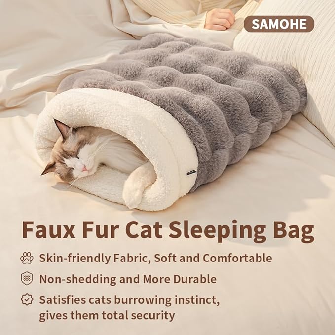 Self-Warming Cat Sleeping Bag, Enclosed Hooded Snuggle Sack - Image 2