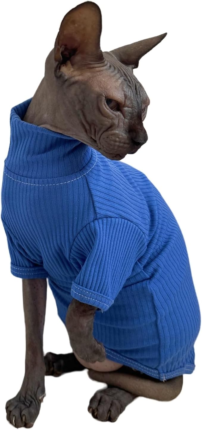 Sphynx Cats Shirt Cat Turtleneck Cotton Sweater Pullover Kitten T-Shirts - Image 3