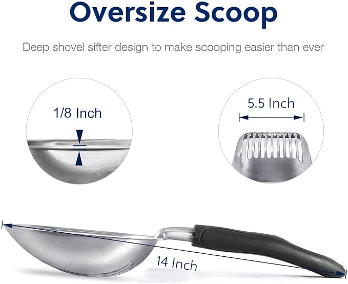 WePet Cat Litter Scoop, Aluminum Alloy Sifter, Kitty Metal Scooper, Deep Shovel - Image 2