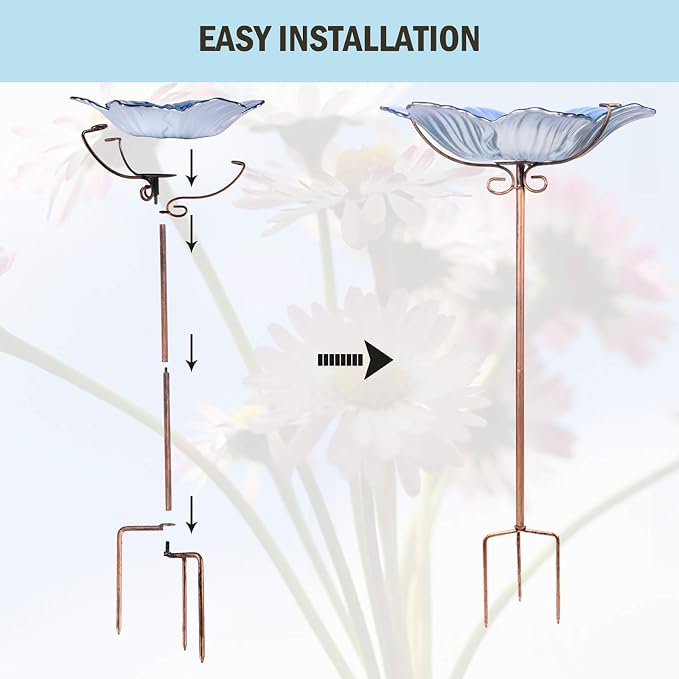 MUMTOP Bird Baths for Outdoors Glass Bird Bath Bowl Outdoor Bird Feeder Flower - Image 4