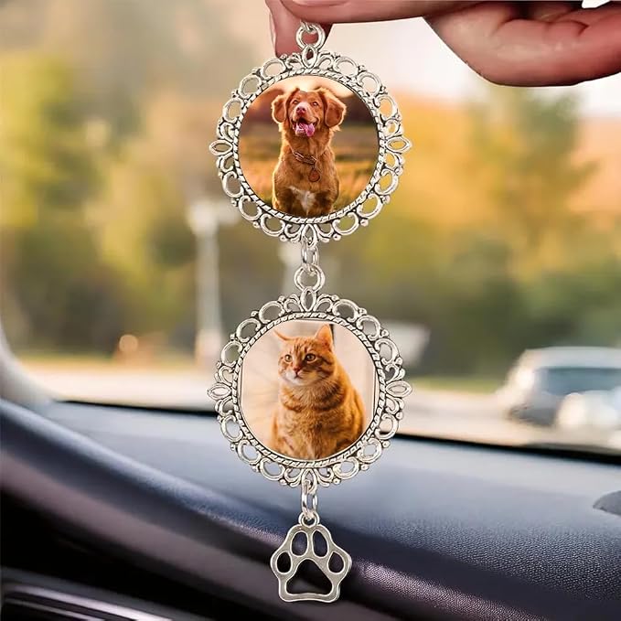Custom Pet Photo Car Charm, Personalized Pet Memorial Rearview Charm, Paw by Unknown