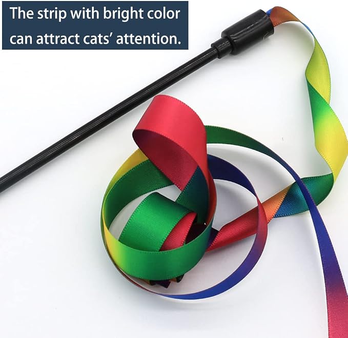 LASOCUHOO Interactive Cat Rainbow Wand Toys, Interactive Cat Teaser Wand String - Image 2