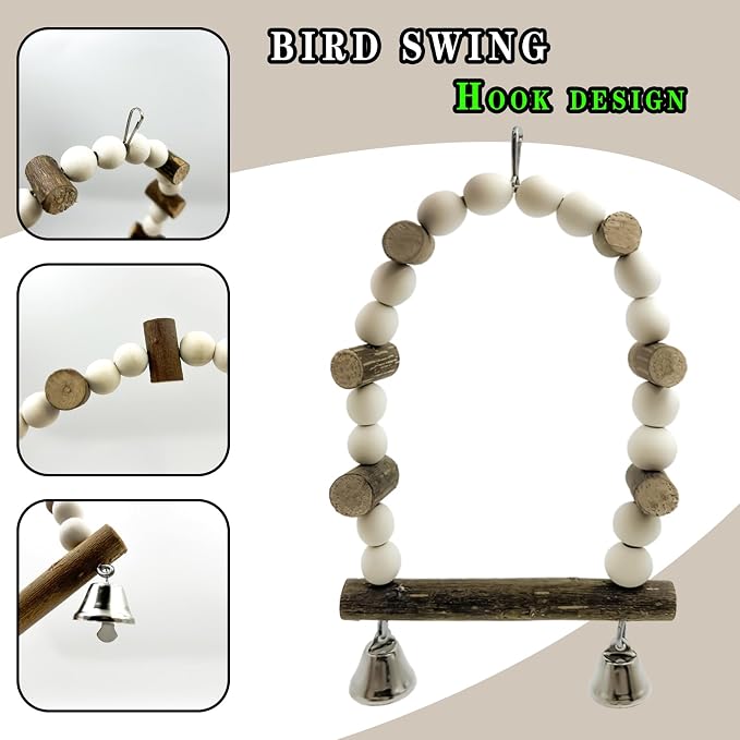 7Pcs Natural Wooden Bird Perch Set – Parrot Perch Toys, Wooden Perch Swing - Image 6