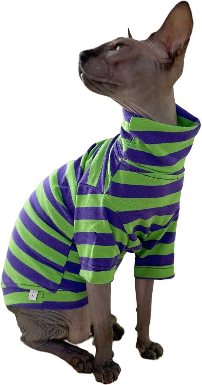 Vintage Stripes Sphynx Hairless Cats Shirt Cotton Cat Turtleneck Pet Clothes - Image 3