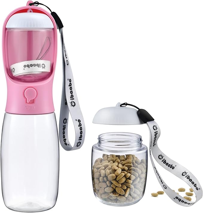 Dog Water Bottle with Food Container, Travel Puppy Water Bowl, Portable Pet by Cibaabo