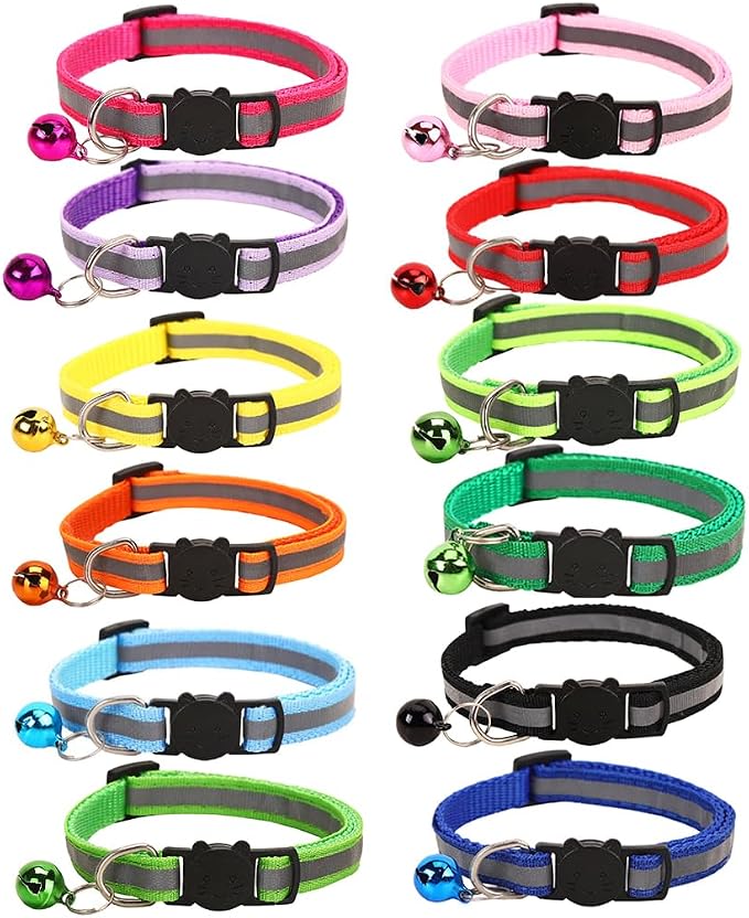 12-Pack Safety Release Reflective Cat Collars by Hepplly