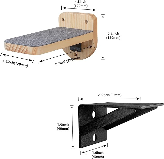 ESPETS Set of 3 Natural Wood Cat Wall Steps Floating Ladder Stairs- Wall - Image 3