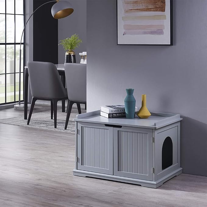 unipaws Cat Litter Box Enclosure Furniture, Cat Washroom, Hidden Litter Box - Image 2