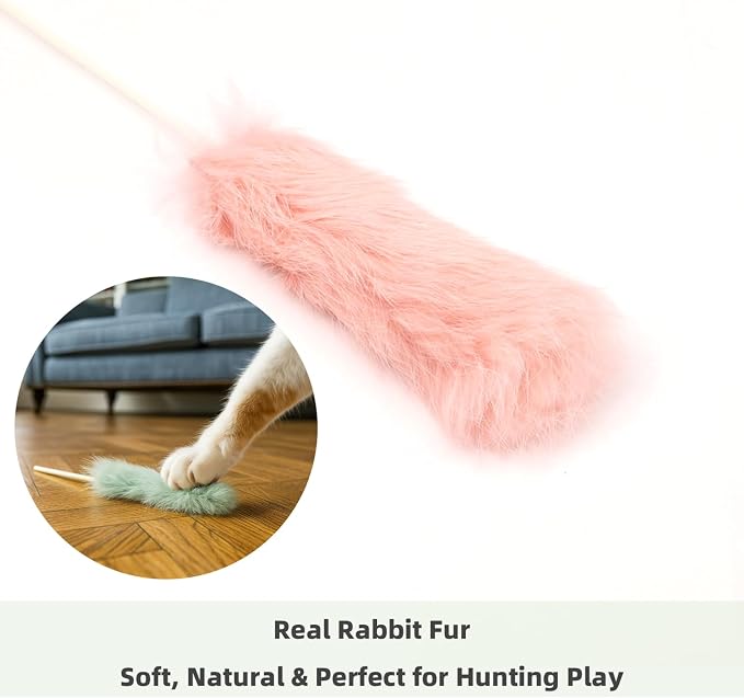 Rabbit Fur Cat Toys – 5PCS Interactive Cat Wand Toys - Image 2