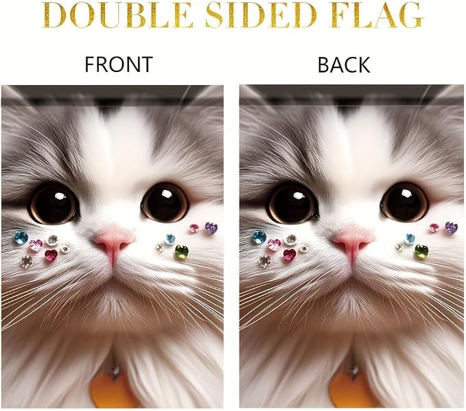 Cute Cat Garden Flag 12x18 Inch Double Sided Outdoor Yard Banner Adorable White - Image 4