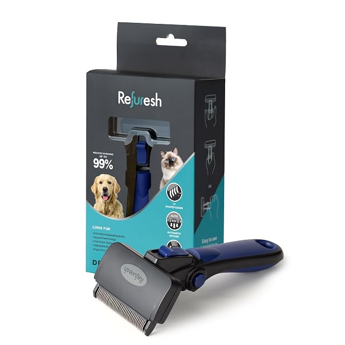 Deshedding Dog Brush for Long Hair – Gentle Deshedding Tool for Dogs & Cats – by Refuresh