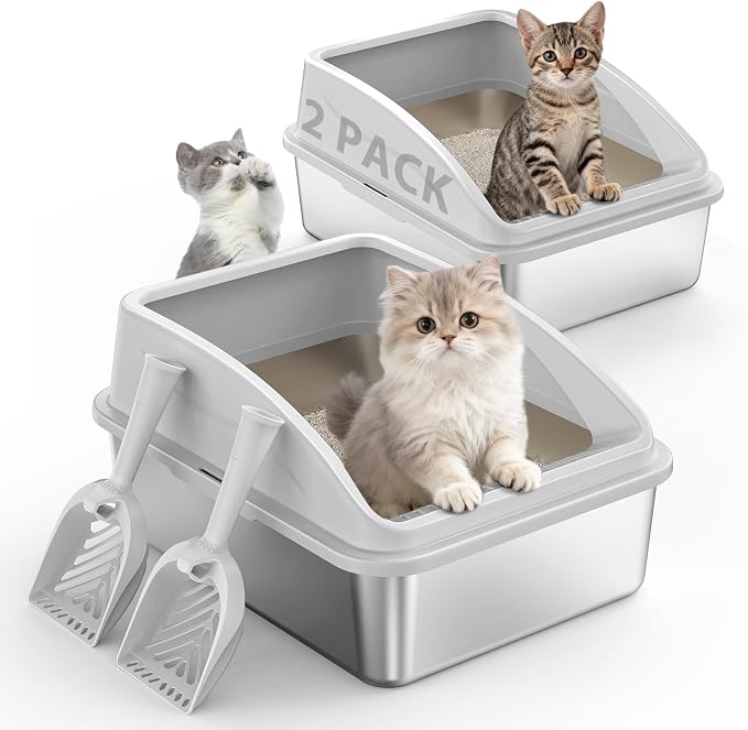 2 Pack Stainless Steel Litter Box by AIPERRO