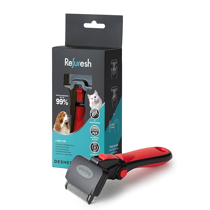 Deshedding Dog Brush for Long Hair – Gentle Deshedding Tool for Dogs & Cats – by Refuresh