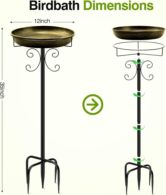 Daoeny 35In Metal Bird Bath for Outside, Vintage Bird Bath Bowl, Detachable - Image 7