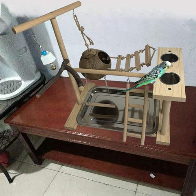 Hamiledyi Parrot Playground Bird Play Stand Natural Wood Parrot Perch Gym - Image 5