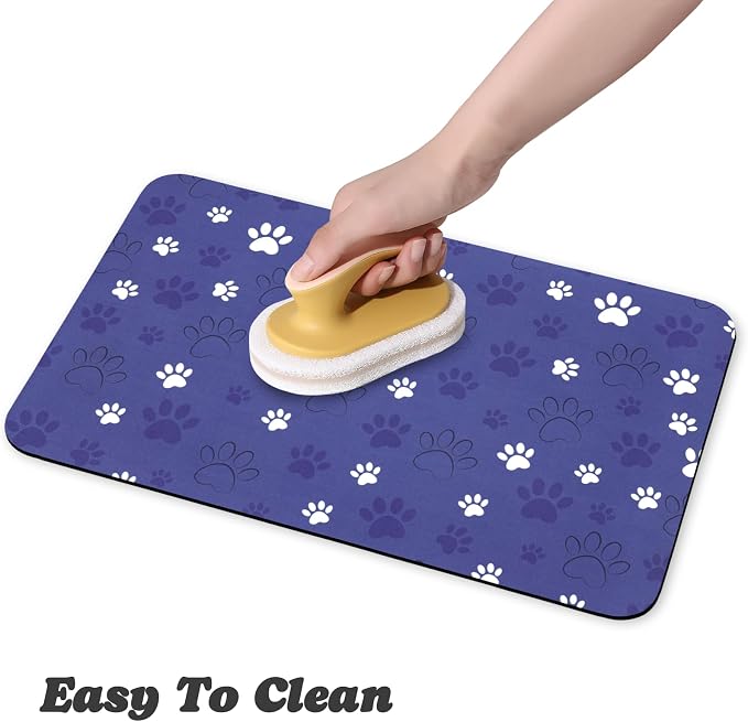 Dog Food Mat, Absorbent Water Bowl Mats Cat Pet Feeding Placemats Dark Blue 24 - Image 4