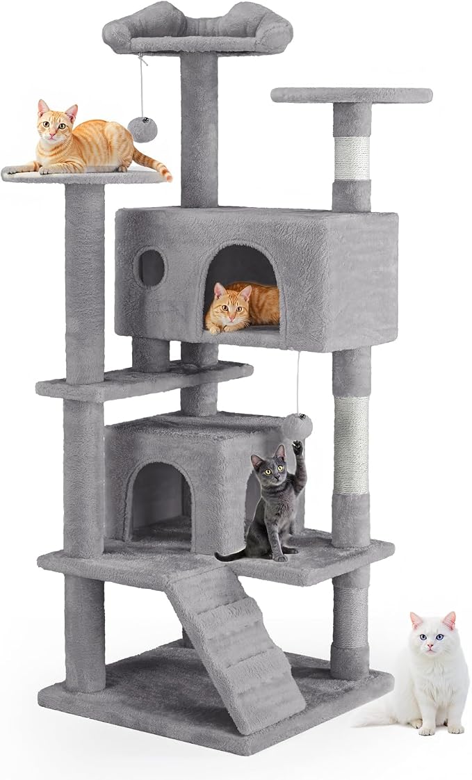 Cat Tree 54 Inch, Sisal Scratching Posts and Climbing Ladder, Pet Play Toy by Aidoly