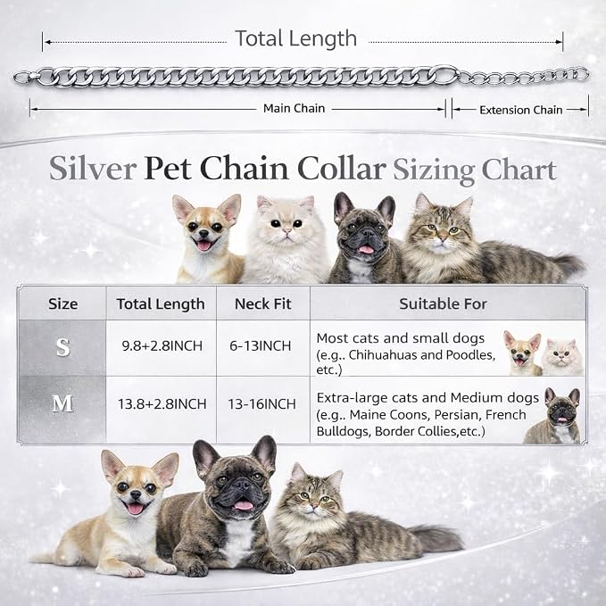 Silver Cat Chain Collar, Adjustable Cuban Link Necklace - Image 7