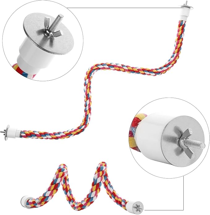 Bird Rope Perches, Parrot Toys 33 inches Rope Bungee Bird Toy - Image 3