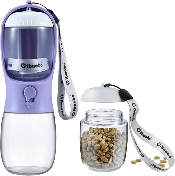 Dog Water Bottle with Food Container, Travel Puppy Water Bowl, Portable Pet by Cibaabo