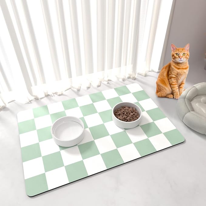 Checkered Dog Cat Feeding Mat, Absorbent Pet Feeding Mat by BLESWIN