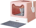 Cat Litter Box with Litter Mat and Scoop, Large Covered Litter Box with Lid by Medario