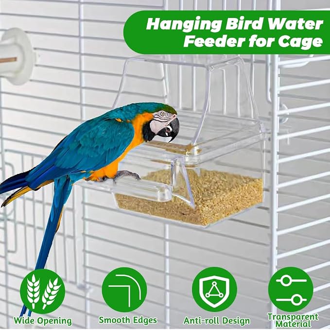 4 Pack Bird Feeders for Cage, No Mess Clear Hanging Parrot Food Bowl, Plastic - Image 5