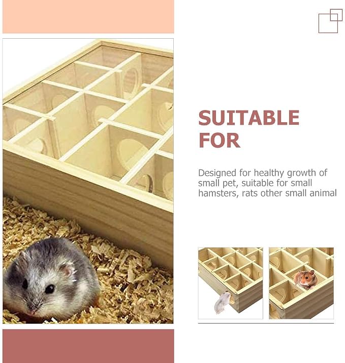 Wooden Hamster Maze Toy Multi-Grid Maze Household Hamster Hideaway Toy Small - Image 3
