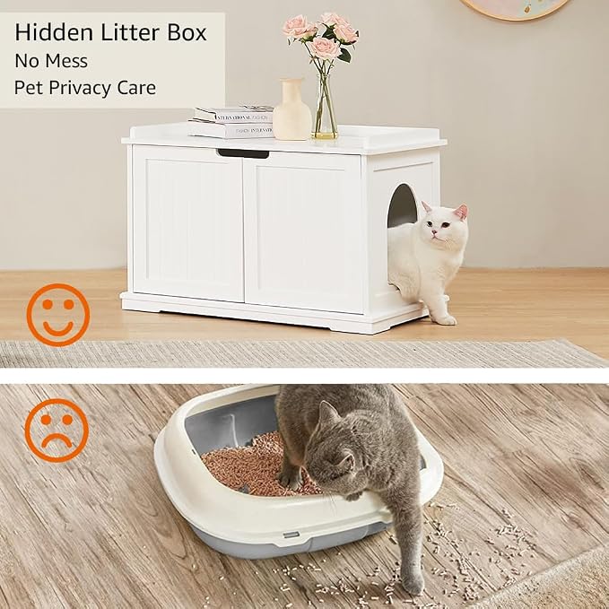 unipaws Cat Litter Box Enclosure Furniture, Cat Washroom, Hidden Litter Box - Image 2