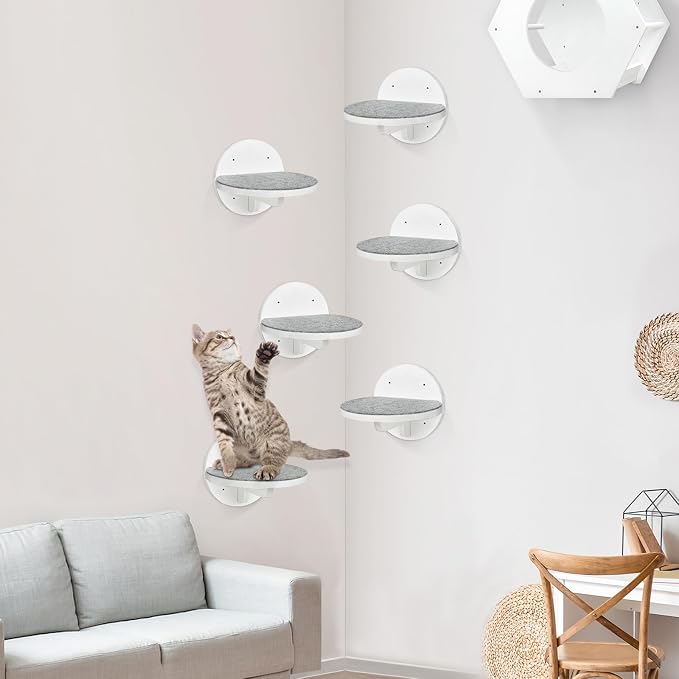 Cat Wall Shelves Furniture Set of 6, Wooden Cat Steps for - Image 4