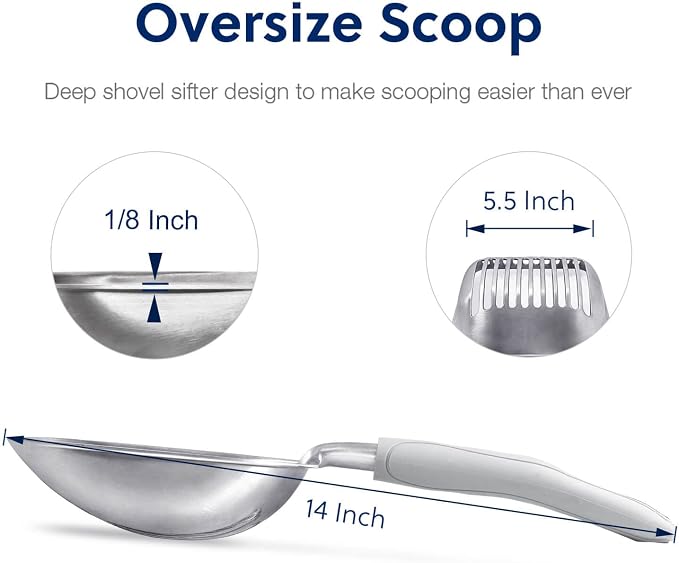 WePet Cat Litter Scoop, Aluminum Alloy Sifter, Kitty Metal Scooper, Deep Shovel - Image 2