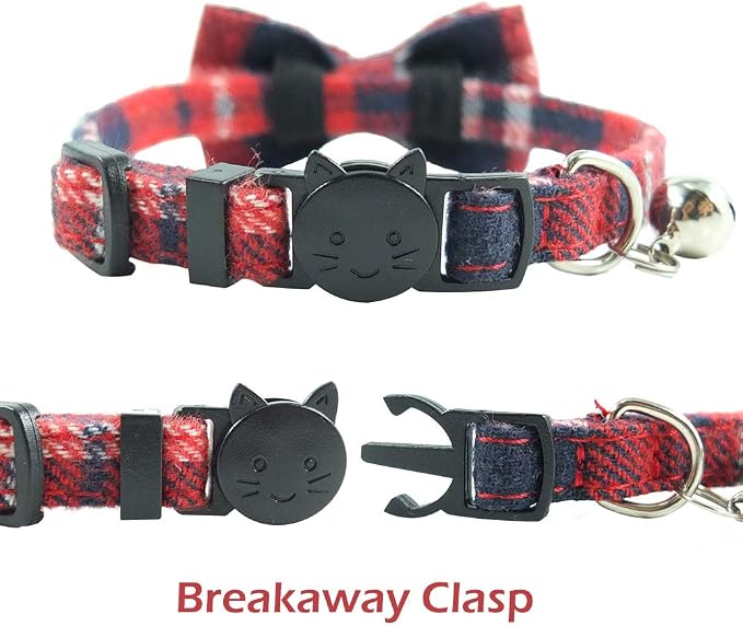 Cat Collar Breakaway with Bell and Bow Tie, Plaid Design Adjustable Safety - Image 3
