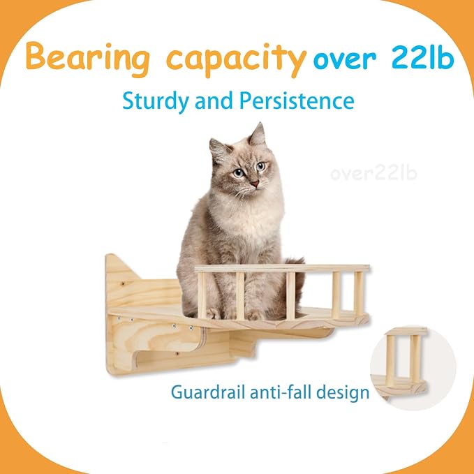 Cat Wall Shelves for Large Cats – Pine Cat Wall Furniture 9-Piece Climber Set - Image 4