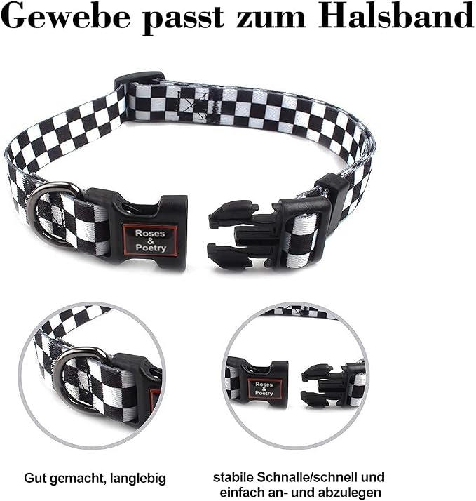 Roses&Poetry Dog Collar with Colourful Checkered Patterns, Adjustable Durable - Image 3