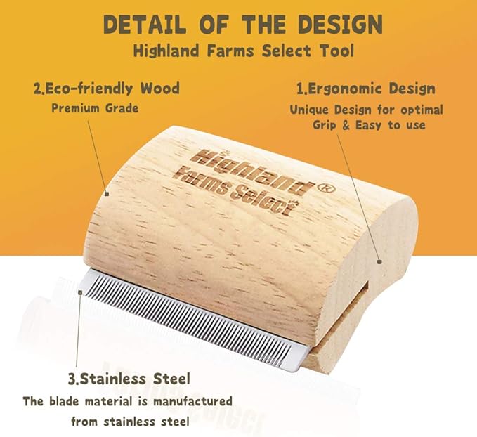 Deshedding Grooming Tool for Dogs, Cats & Horses, Ergonomic Design Wood Groom - Image 3