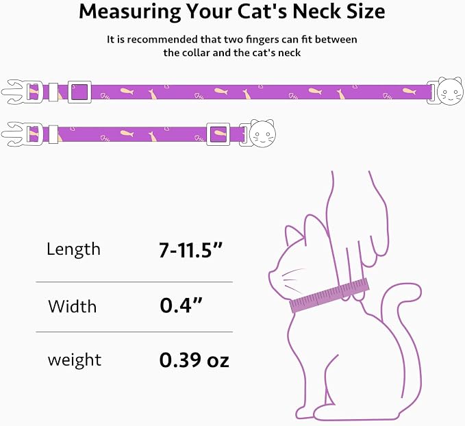 2 Pack Cotton Breakaway Cat Collar Orange and Purple Fish Pendant Cute Kitten - Image 3