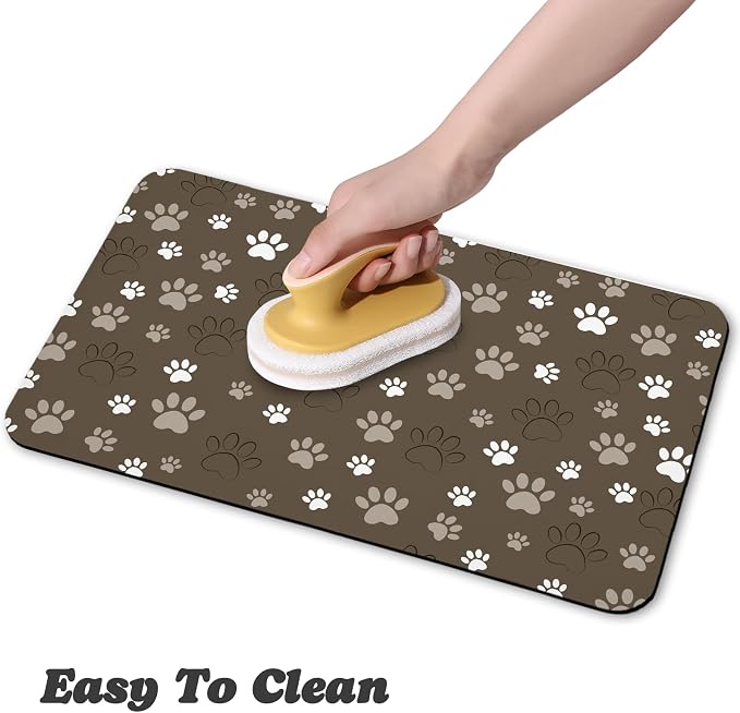 Dog Food Mat, Absorbent Water Bowl Mats Cat Pet Feeding Placemats Brown 24 * 32 - Image 4