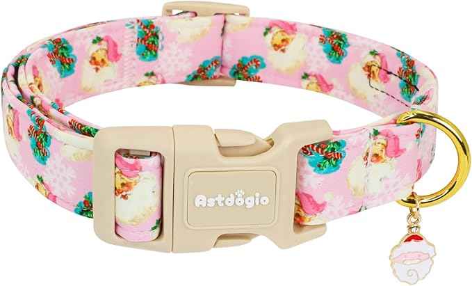 Christmas Dog Collar for Small Dogs, Adjustable Poly-Cotton Fabric Collar