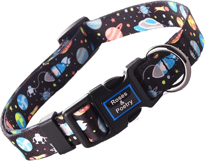 Roses&Poetry Dog Collar with Colourful Star Patterns, Adjustable Durable Puppy by RosesPoetry