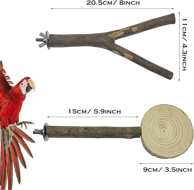 Allazone 4 PCS Natural Wood Bird Perch Stand, Bird Parrot Perch Stand Set - Image 4