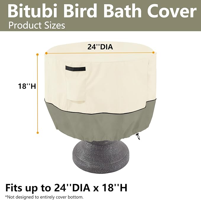 Bitubi Bird Bath Cover（24"x18"） 600D Oxford Cloth Garden Fountain Statue - Image 2
