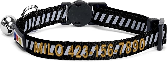 Pawtitas Personalized Black Reflective Cat Collar – Adjustable Custom Collar - Image 2