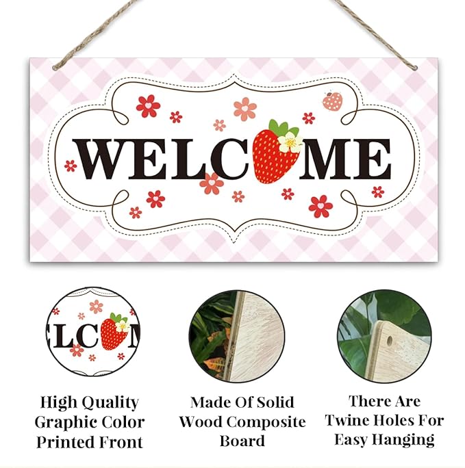 Welcome Sign for Front Door, Welcome Decor Wooden Hanging Sign for Girl Room - Image 3