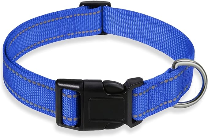 Reflective Dog Collar with Buckle Adjustable Safety Nylon Collars by BOOMIBOO