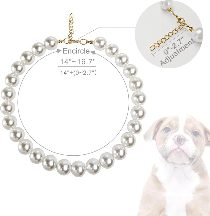 Chunky Pearl Dog Collar Large Breed, Adjustable Dog Necklace, Beaded Dog Collar - Image 2
