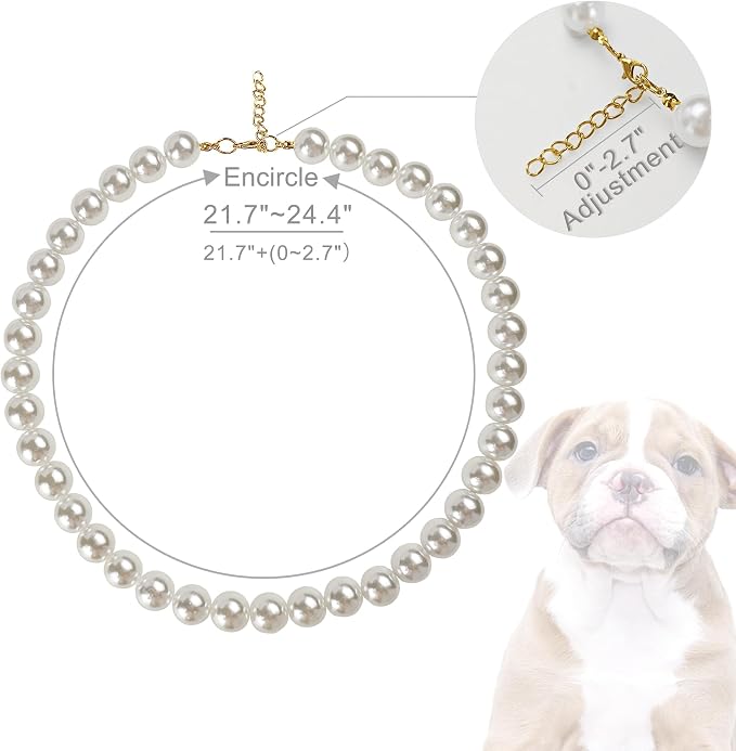Chunky Pearl Dog Collar Large Breed, Adjustable Dog Necklace, Beaded Dog Collar - Image 2
