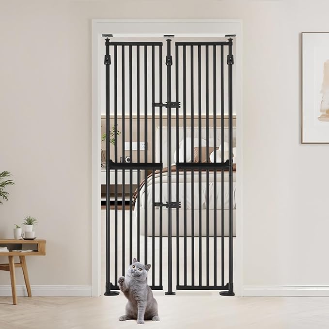 unipaws 75" High Extra Tall Cat Gate, Auto Closing and No Drilling Safety Gate by unipaws