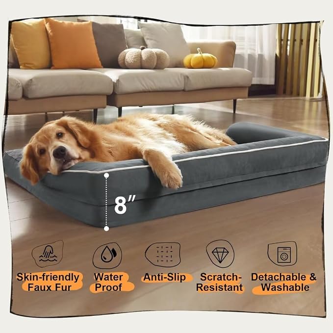 Large Dog Bed Orthopedic Washable: Dark Grey Dog Bed - Image 4