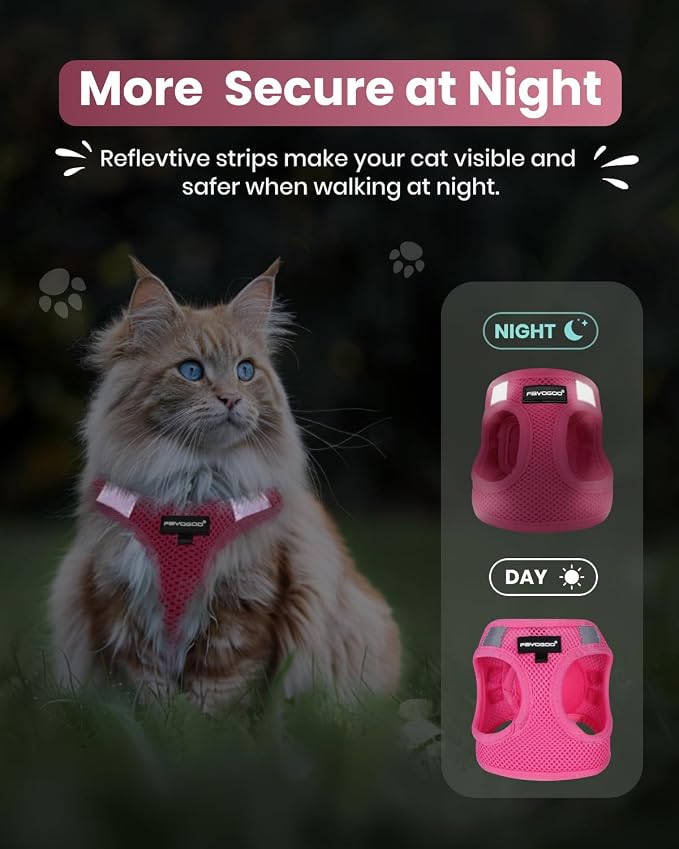 FAYOGOO Pink Solid Cat Harness and Leash Set, Escape Proof, Adjustable - Image 5